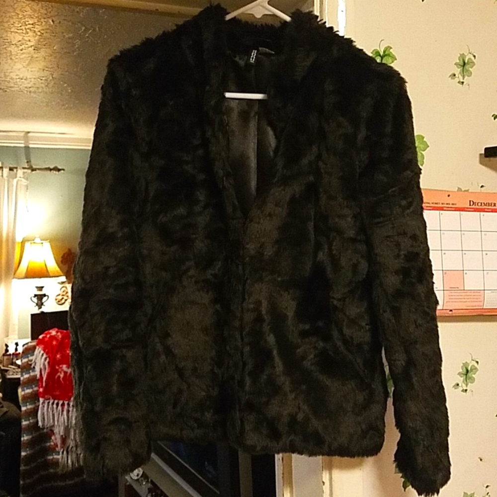 H&M Faux Fur Black Coat, Women's: 6